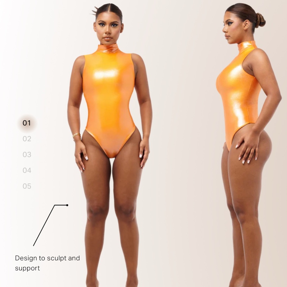Sleek Orange High-Neck Bodysuit
